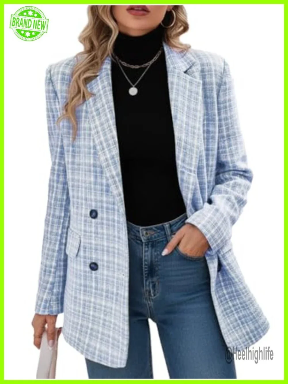 Plaid Tweed Blazer Jacket Long Sleeve Open Front Work Office Blazer Suit Coat